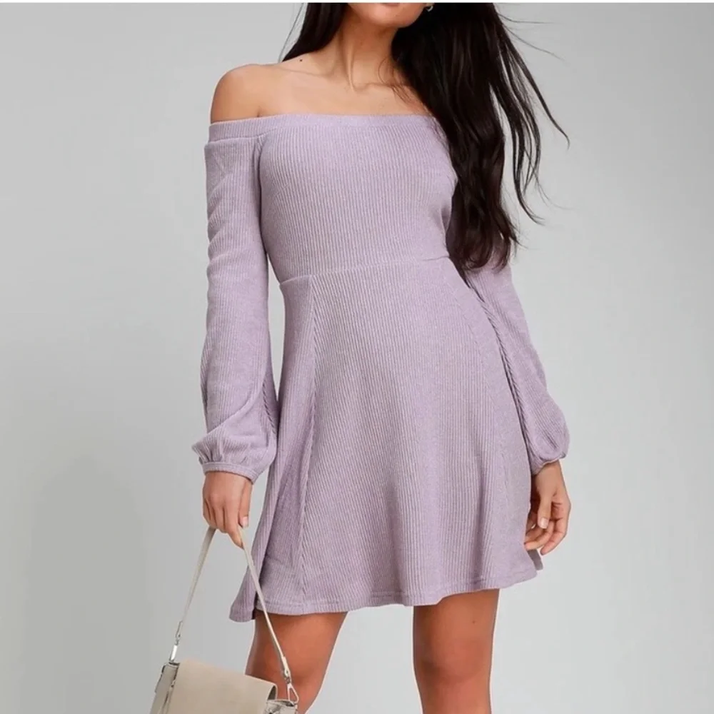 NWT Lulu's Flare Enough Lavender Off-the-Shoulder Skater Dress Small - Picture 7 of 9